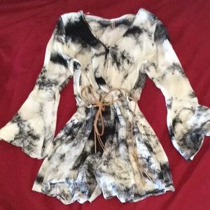 Black & white tie dyed romper